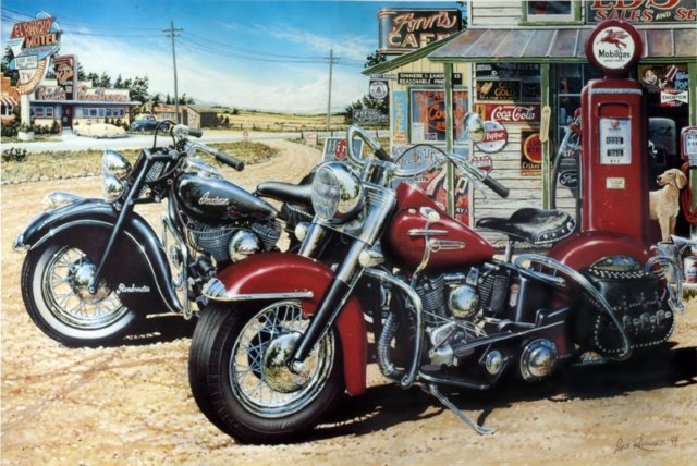 Harley and Indian Motor cycle Painting by Lance Russwurm 