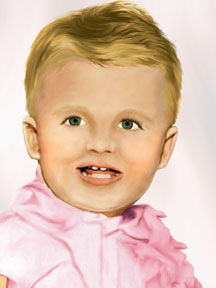 After digital painting example, close up of baby portait painting, see the texture of the hand painted brush strokes.